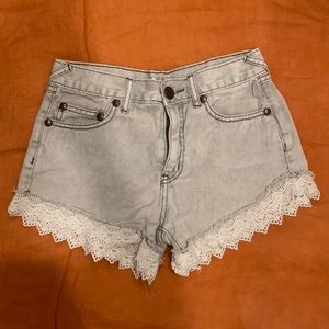 Free People | Light Grey Denim | Lace Shorts | Size 24